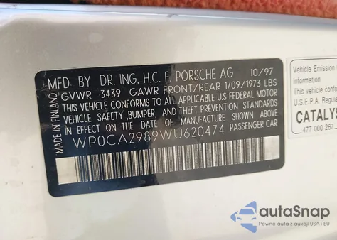 1998 Porsche Boxster из США, поврежденный, VIN WP0CA2989WU620474